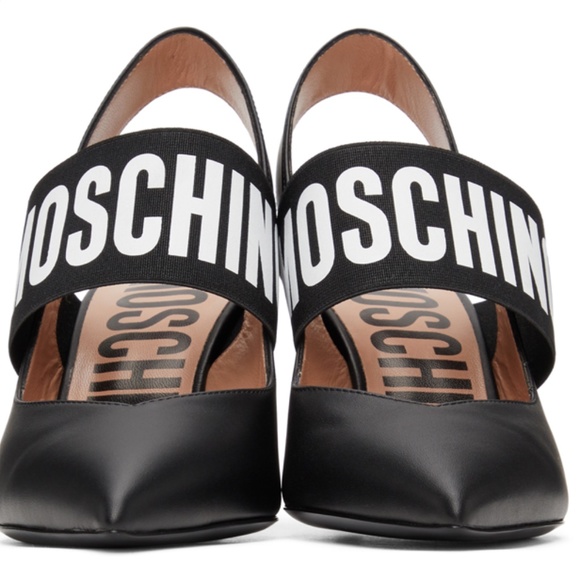 Moschino Black Elastic Band Slingback Heels